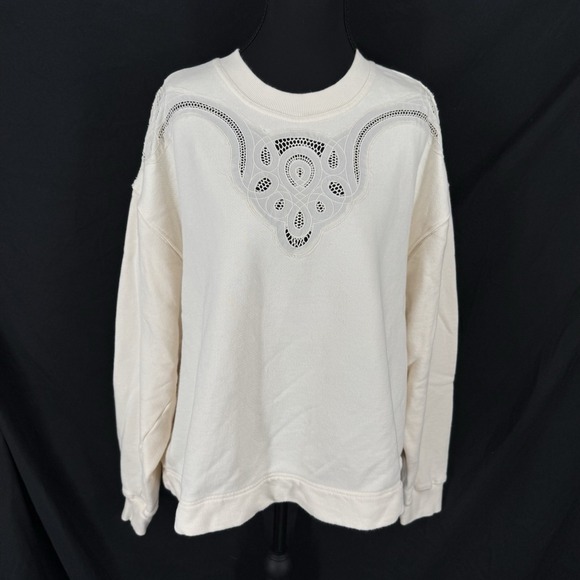 Free People Tops - Free People Oversized Cottage Boho Sweatshirt S Coastal Cowgirl Comfy Soft Cream